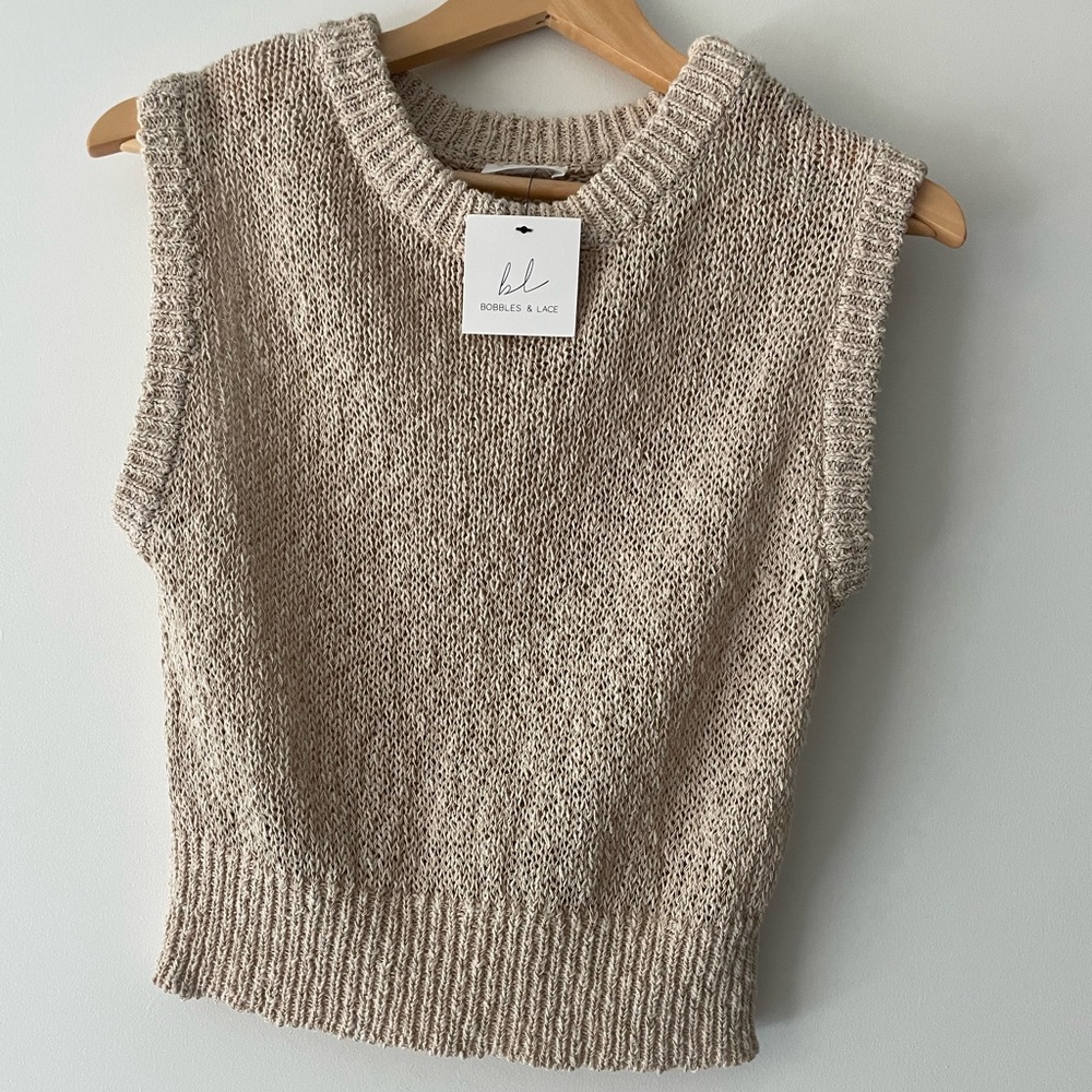 Beige Knit Sleeveless Sweater